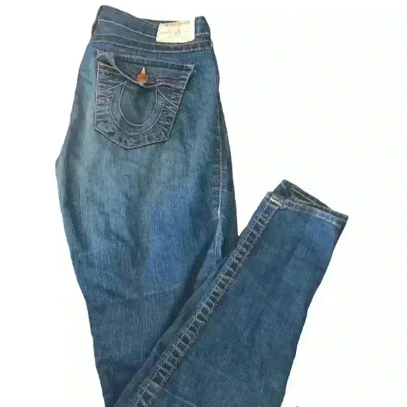 True Religion Womens Dark Wash Mid Rise Straight Jean 30 - Picture 1 of 14
